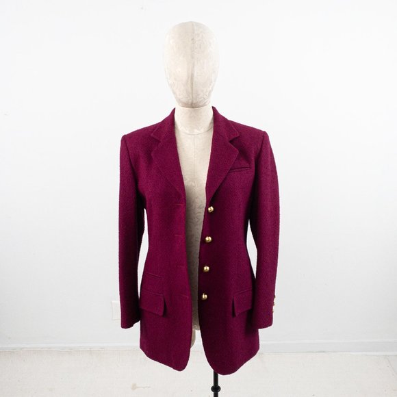 Vintage 80s Jacket S/M Petite Wool Boucle Coat Purple - Picture 7 of 11